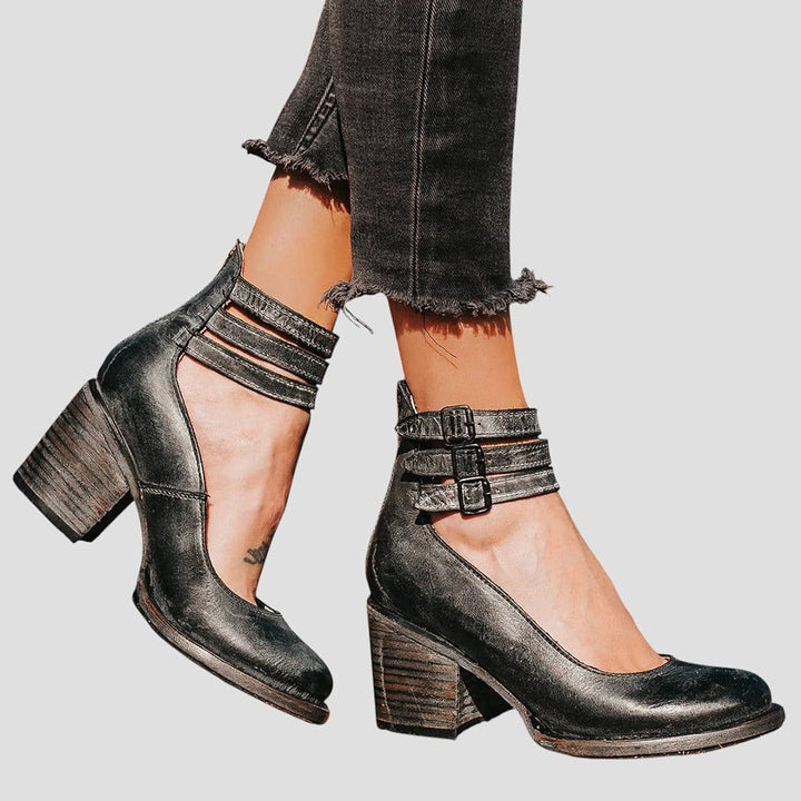 Iris Bold Block Heel Ankle Strap Boots 1