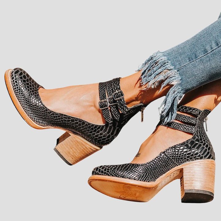 Iris Bold Block Heel Ankle Strap Boots 5