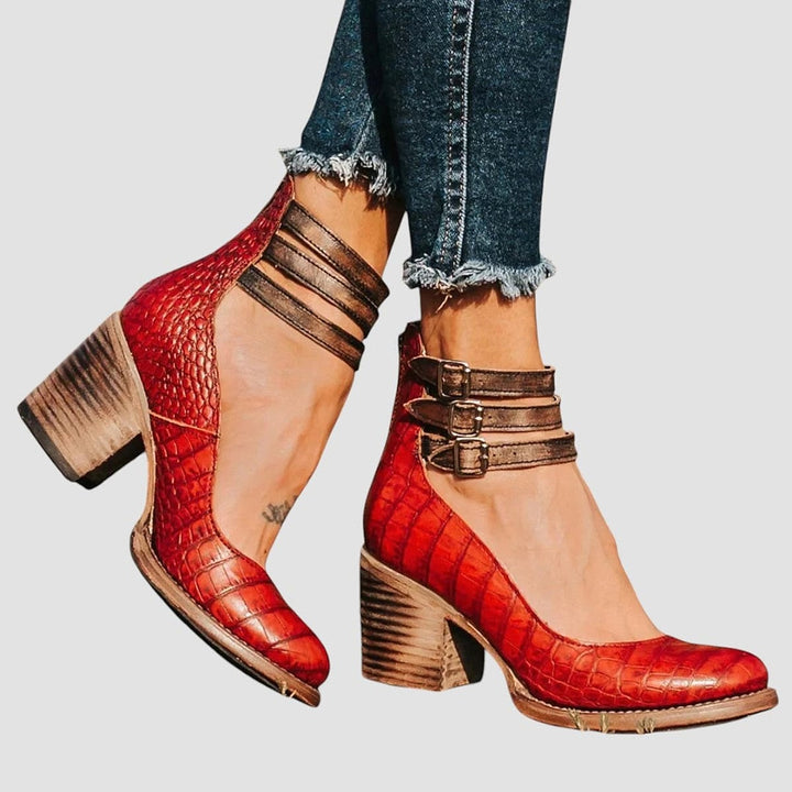 Iris Bold Block Heel Ankle Strap Boots 6