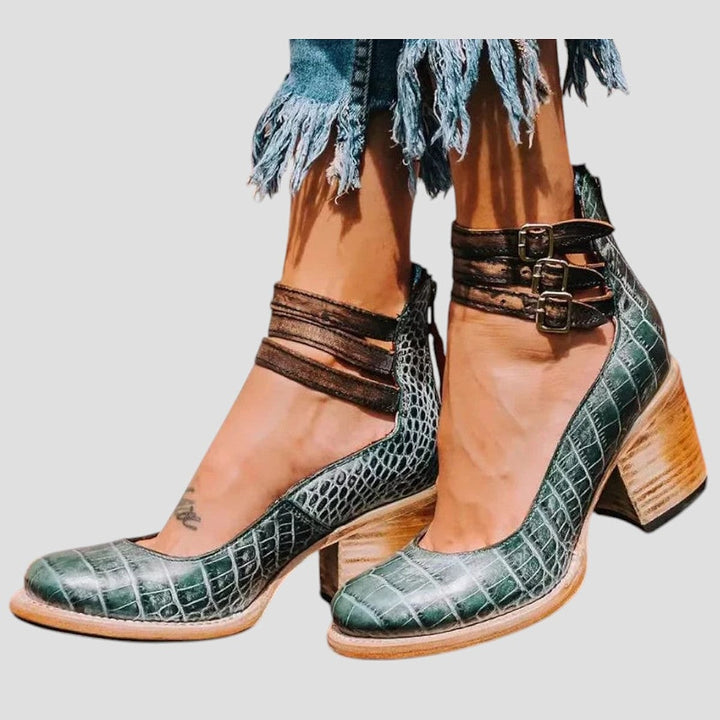 Iris Bold Block Heel Ankle Strap Boots 7