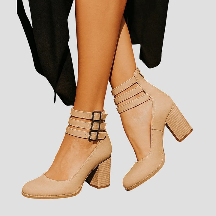 Iris Bold Block Heel Ankle Strap Boots 8