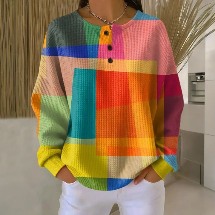 Lena Relaxed Colourblock Waffle Knit Pullover 1