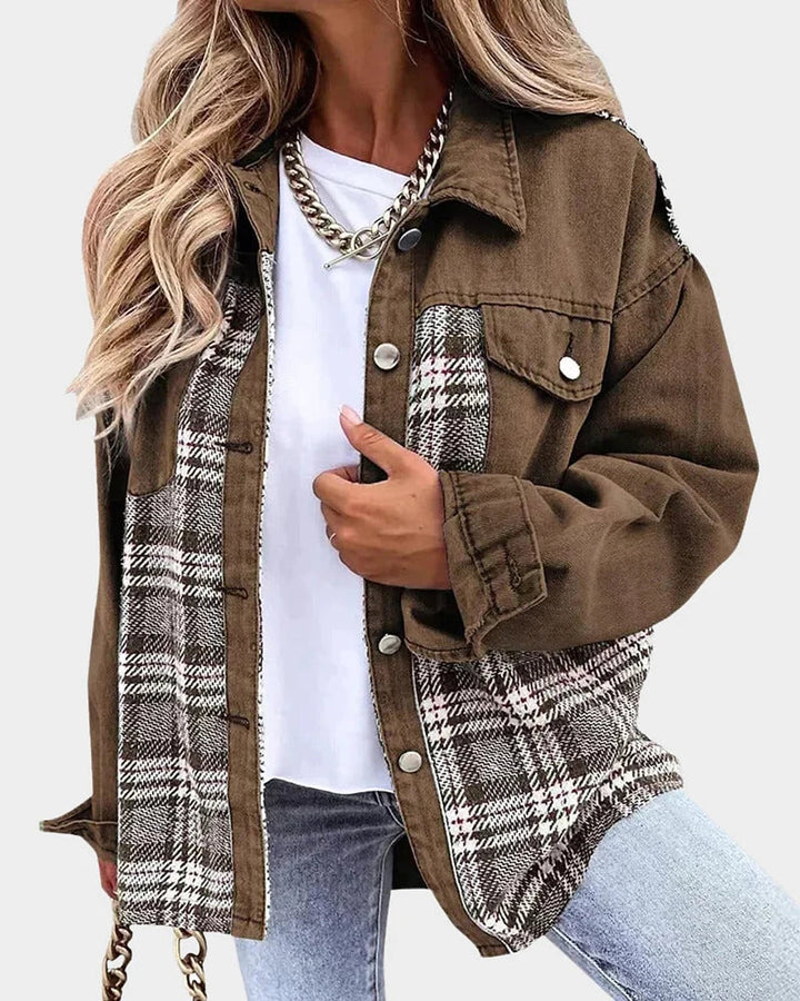 Verity Bold Plaid Contrast Denim Jacket 1