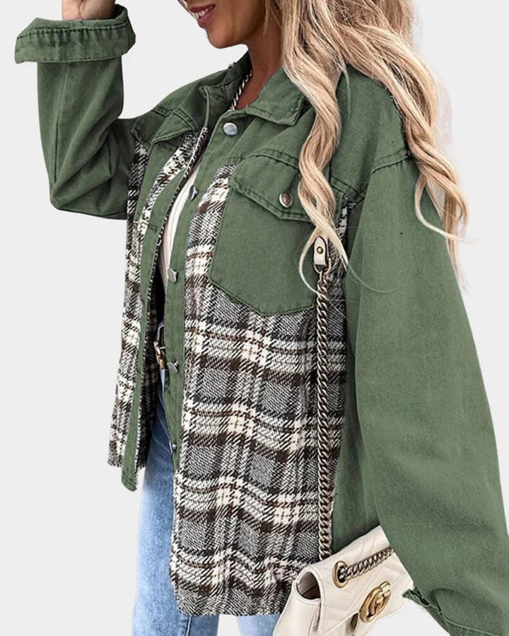 Verity Bold Plaid Contrast Denim Jacket 3