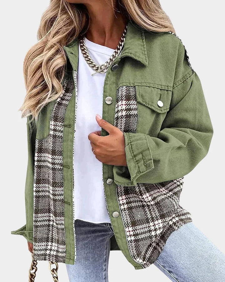 Verity Bold Plaid Contrast Denim Jacket 6
