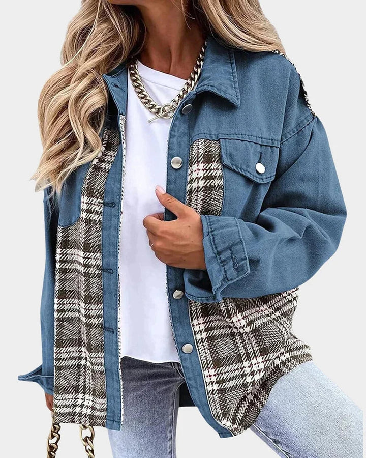 Verity Bold Plaid Contrast Denim Jacket 7